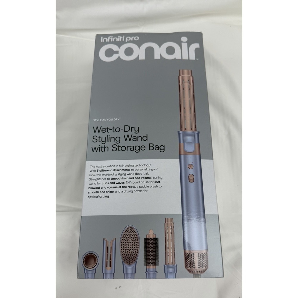 Infiniti Pro Conair Wet-to-Dry Styling Wand 5 Attachments BC8100BGS New